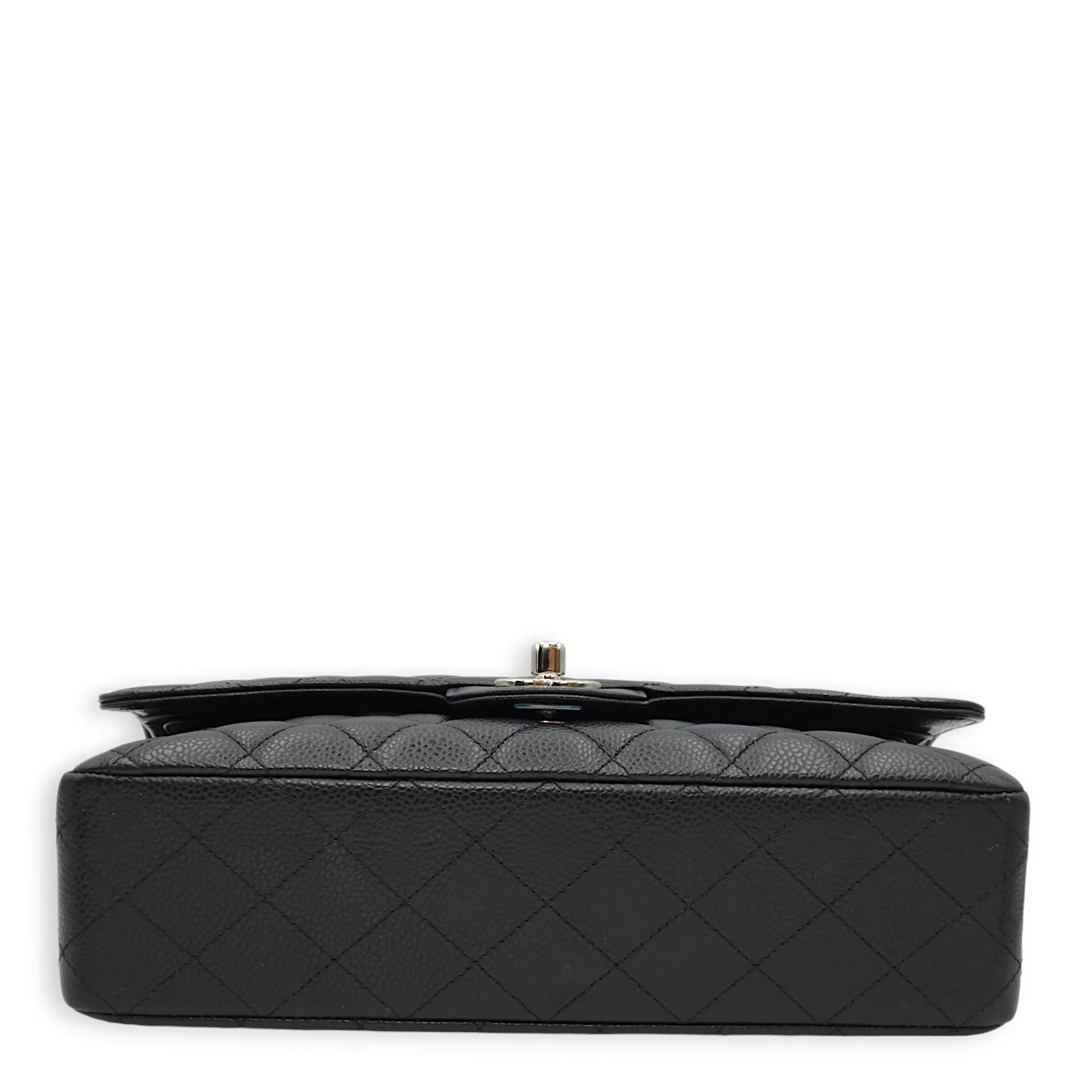 Classic Double Flap Medium Black Shoulder Bag in Caviar Leather, Silver hardware