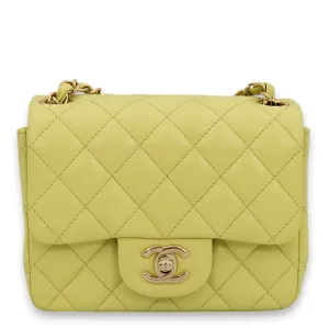 Classic Square Mini Lime Green Shoulder Bag in Lambskin, Gold hardware