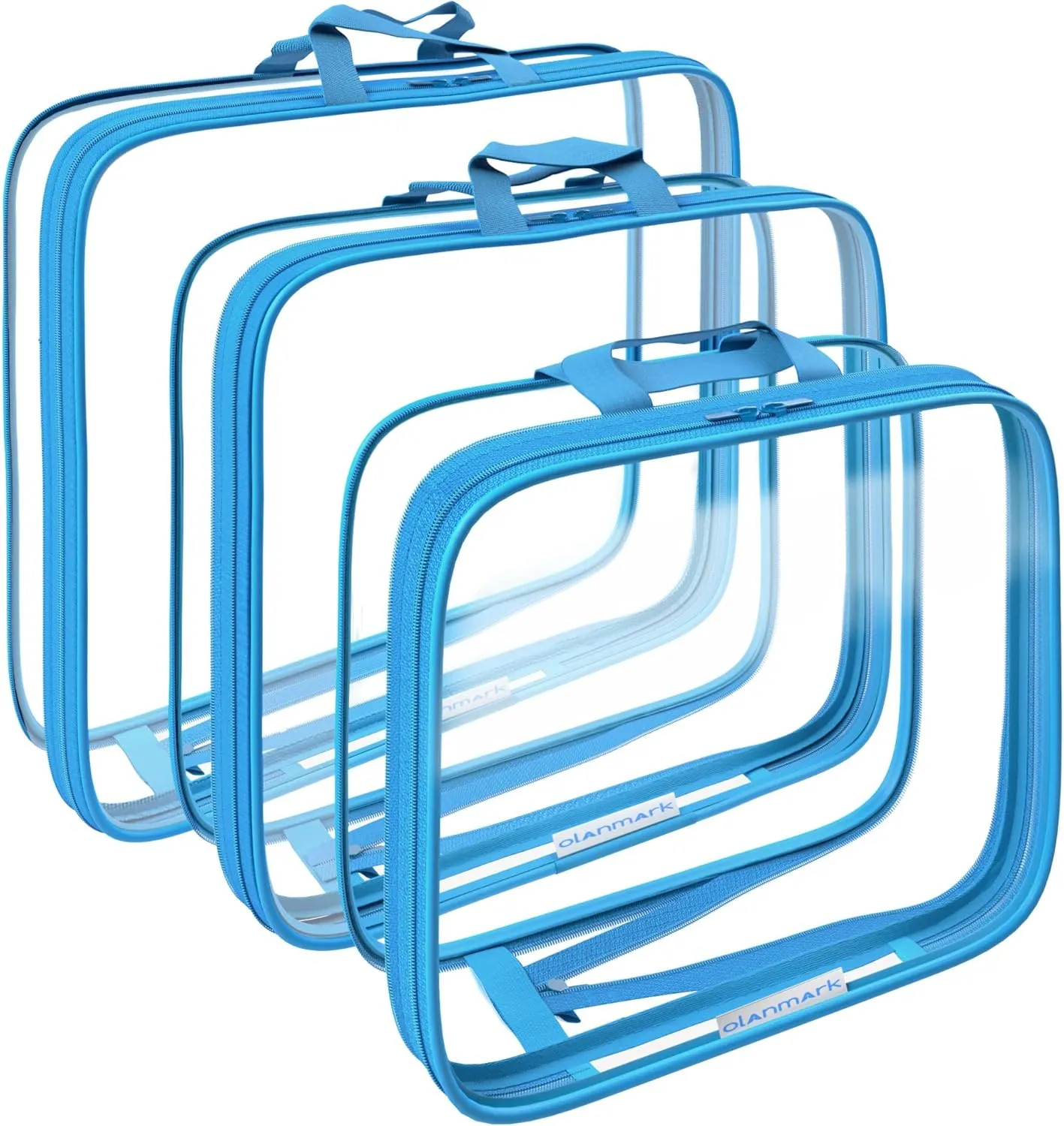 Clear Compression Packing Cubes 3 Set - Bags for Travel - Luggage Cube Organizer - Blue