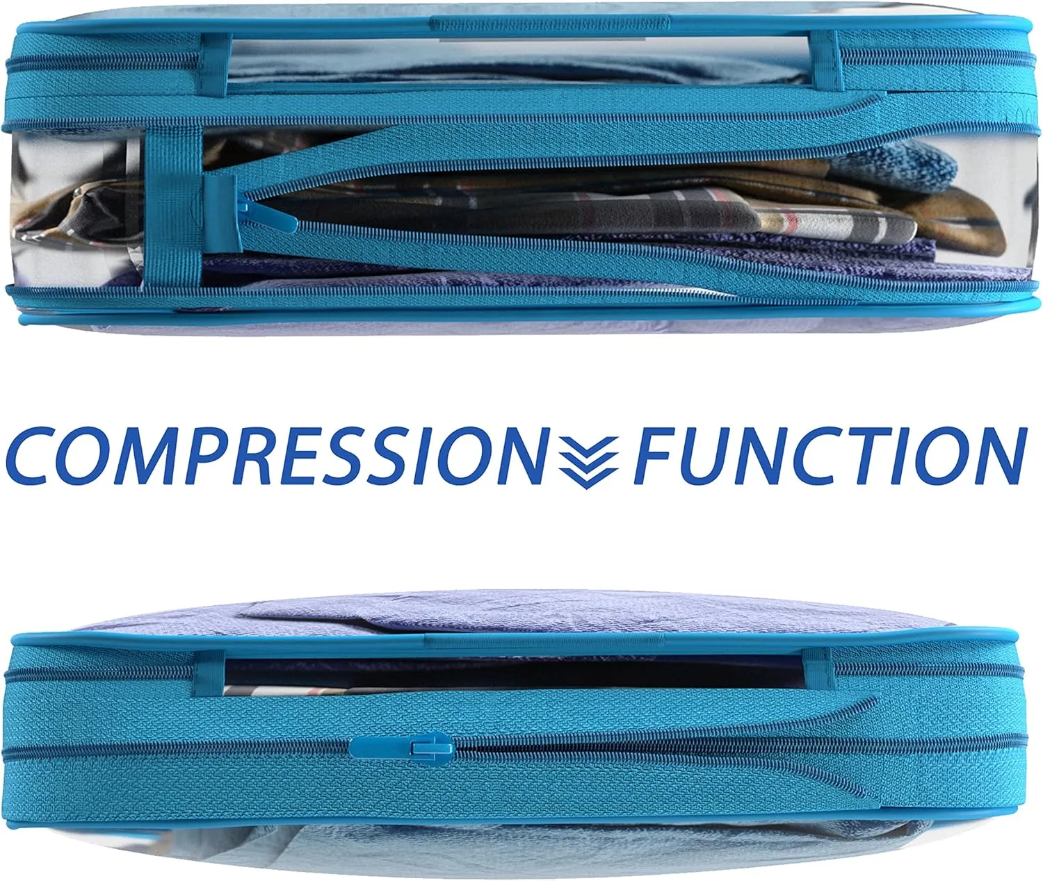 Clear Compression Packing Cubes 3 Set - Bags for Travel - Luggage Cube Organizer - Blue