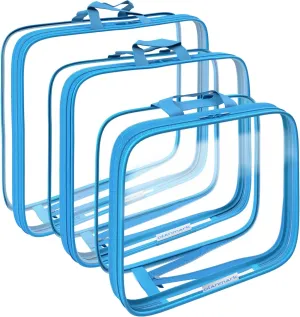 Clear Compression Packing Cubes 3 Set - Bags for Travel - Luggage Cube Organizer - Blue