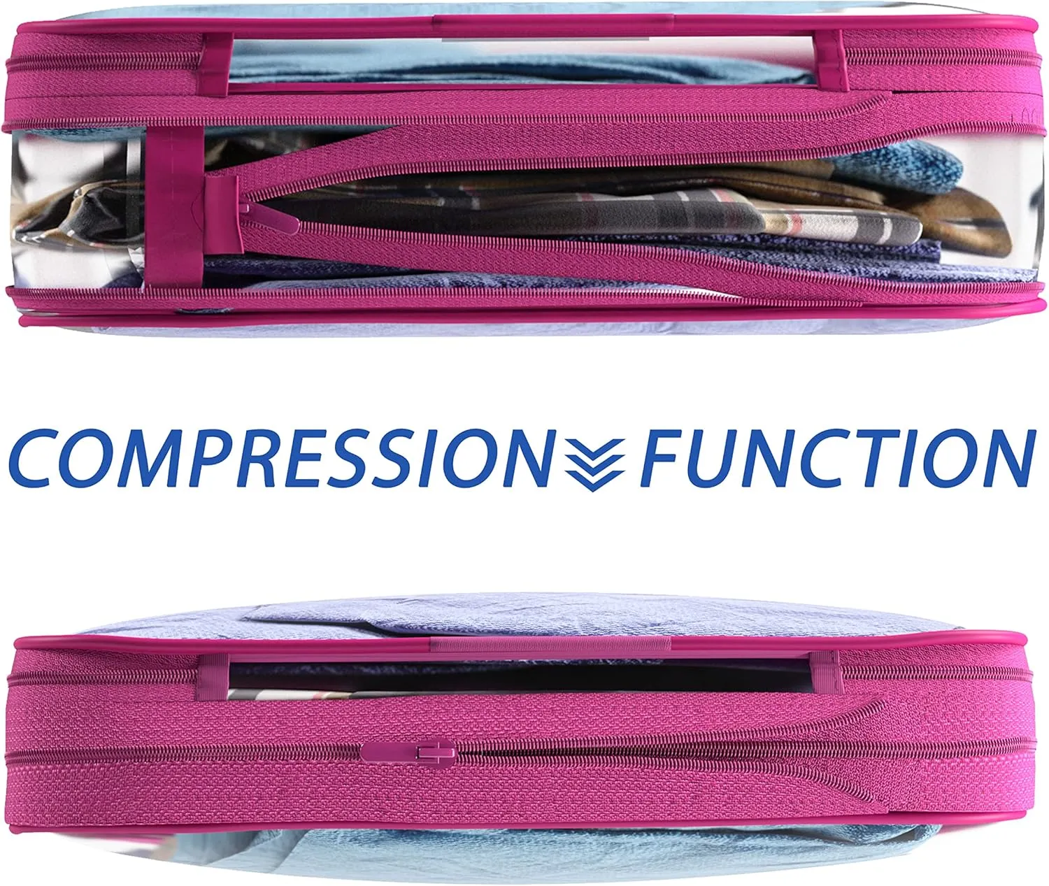 Clear Compression Packing Cubes 3 Set - Bags for Travel - Luggage Cube Organizer - Pink