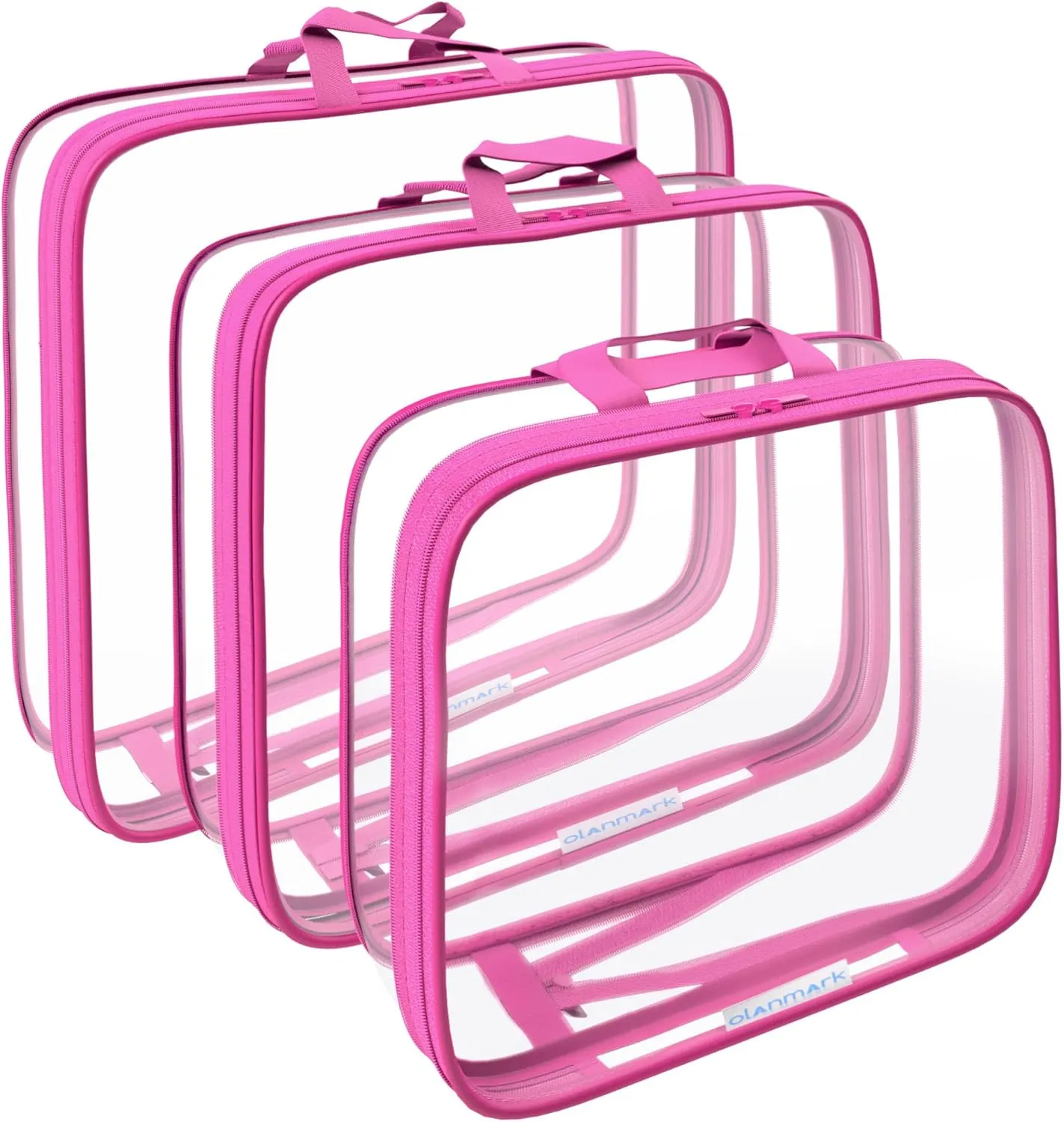 Clear Compression Packing Cubes 3 Set - Bags for Travel - Luggage Cube Organizer - Pink