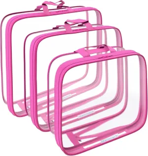 Clear Compression Packing Cubes 3 Set - Bags for Travel - Luggage Cube Organizer - Pink