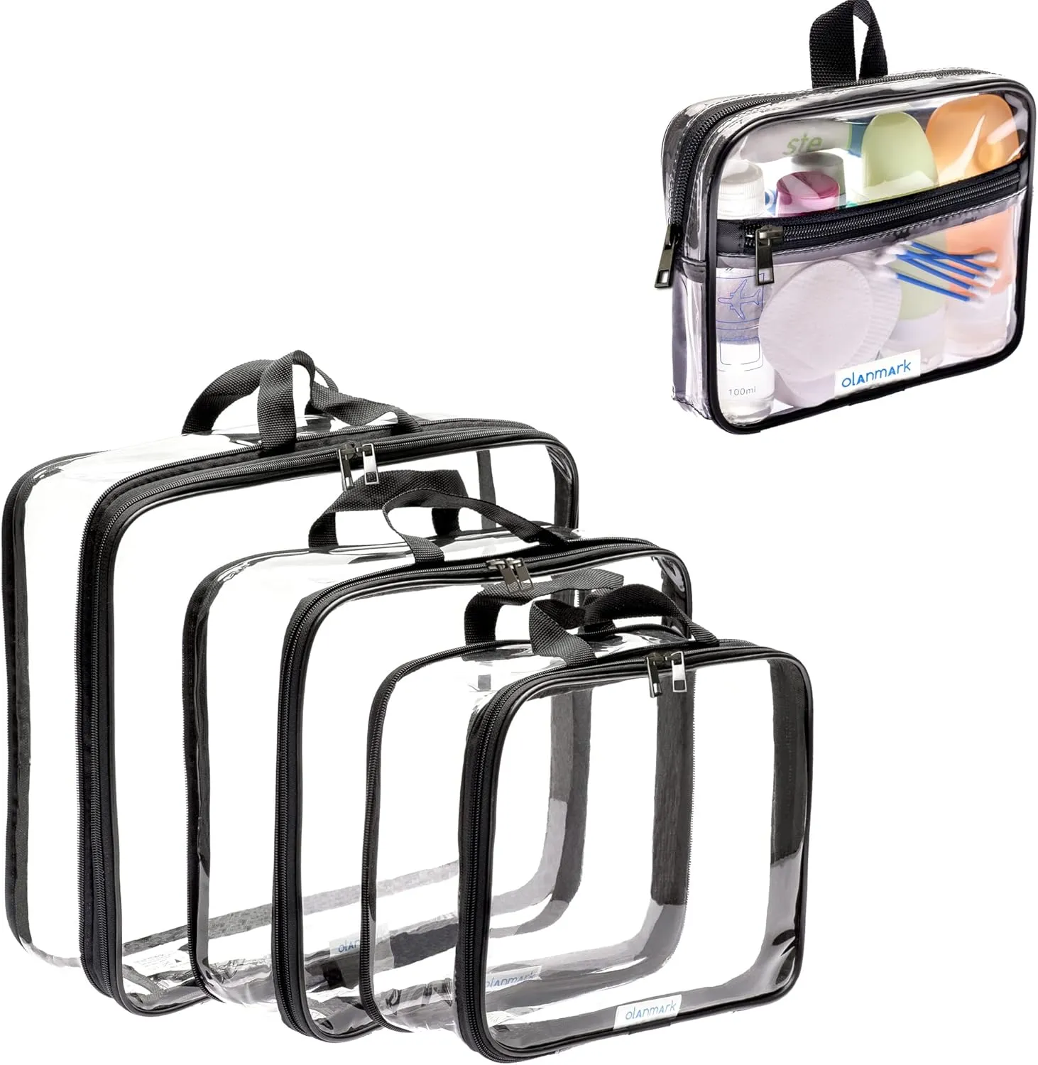 Clear Compression Packing Cubes 3 Set - TSA Approved Toiletry Bag 3-1-1 Clear Travel Cosmetic Bag with Handle