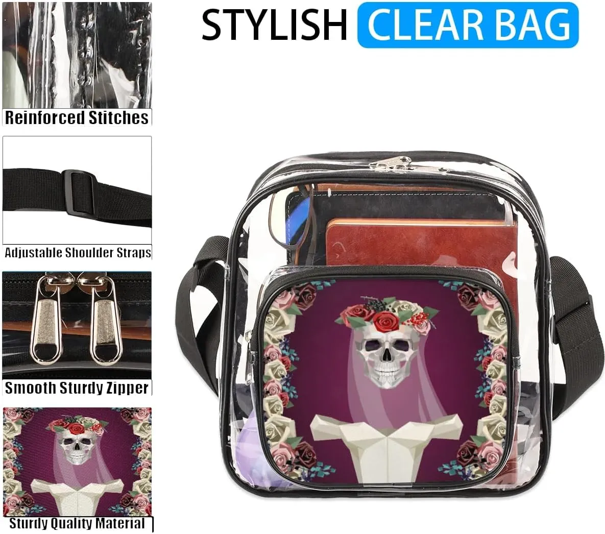 Clear Crossbody Bag Stadium Approved for Women and Men Transparent Messenger Shoulder Bag Clear Purse Bag