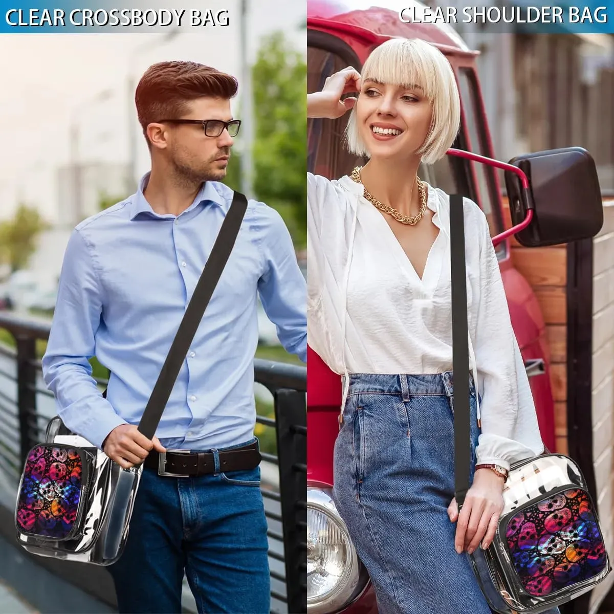 Clear Crossbody Bag Stadium Approved for Women and Men Transparent Messenger Shoulder Bag Clear Purse Bag