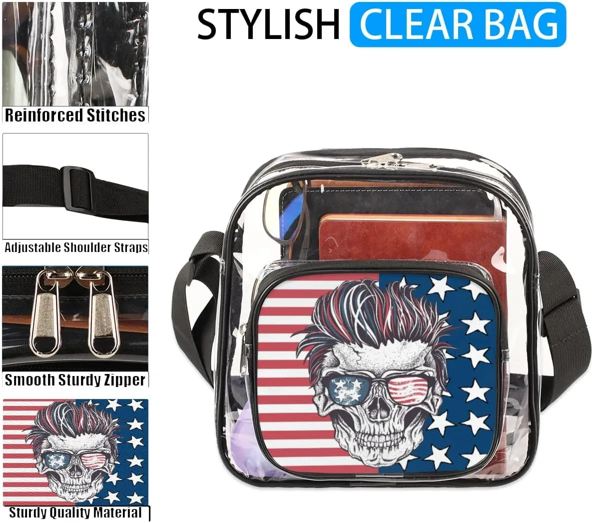 Clear Crossbody Bag Stadium Approved for Women and Men Transparent Messenger Shoulder Bag Clear Purse Bag