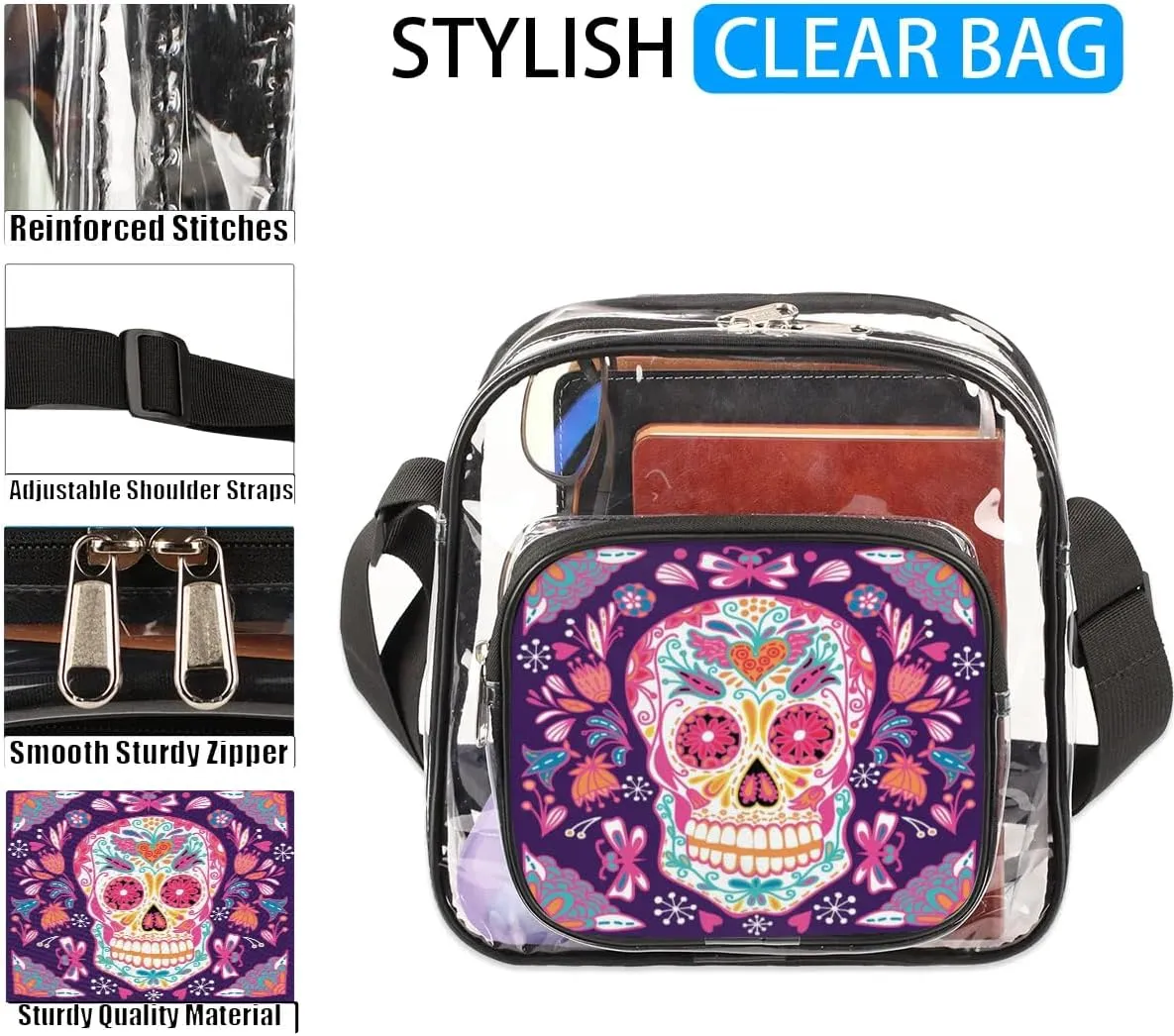 Clear Crossbody Bag Stadium Approved for Women and Men Transparent Messenger Shoulder Bag Clear Purse Bag