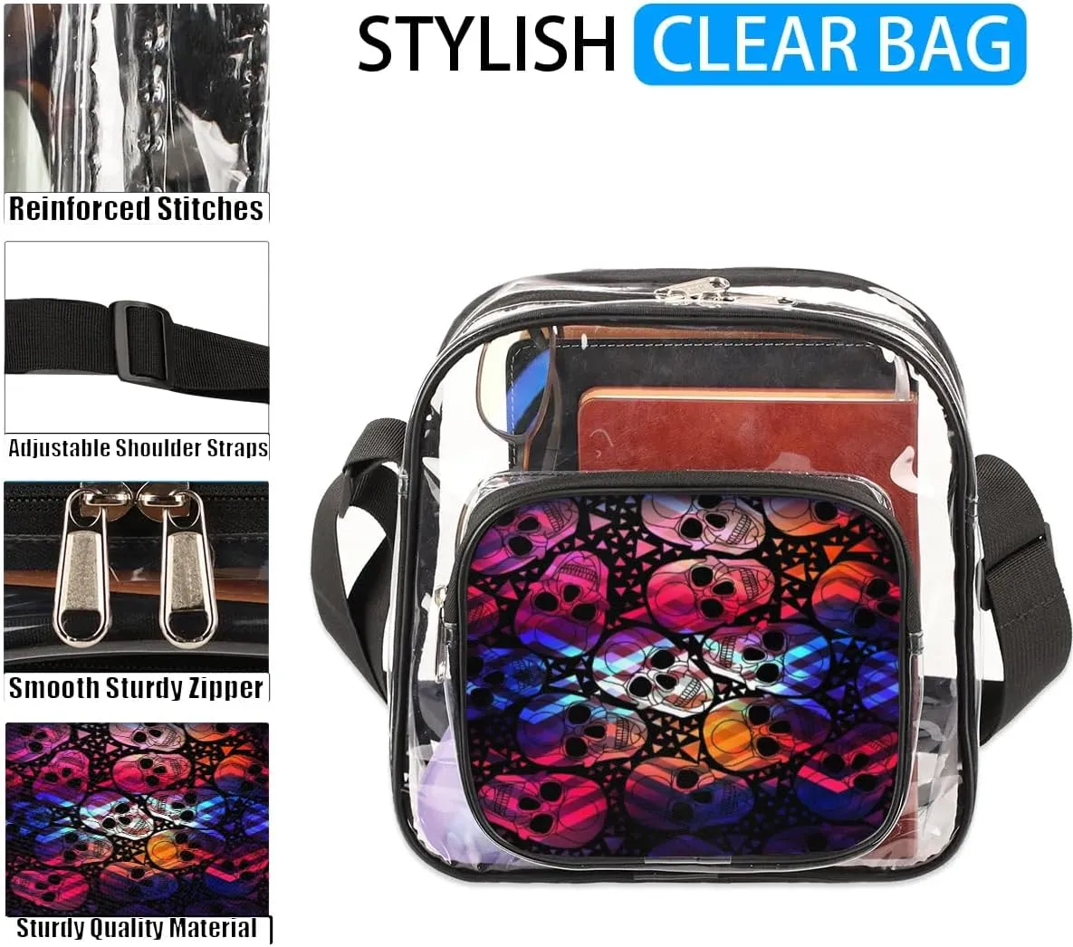 Clear Crossbody Bag Stadium Approved for Women and Men Transparent Messenger Shoulder Bag Clear Purse Bag