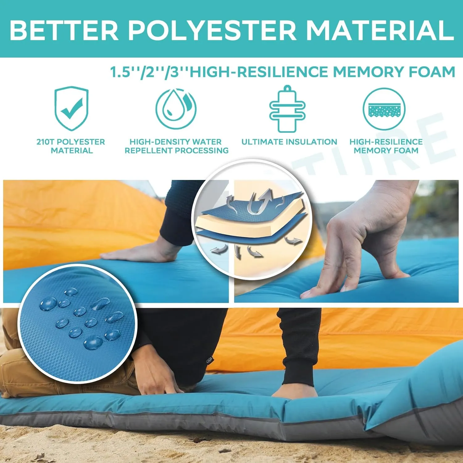 Clostnature Self-Inflating Sleeping Pad - 1.5/2/3 Inch Lightweight Mat for Camping, Backpacking - Compact Ultralight Foam Air Mattress for Tent, Hammock