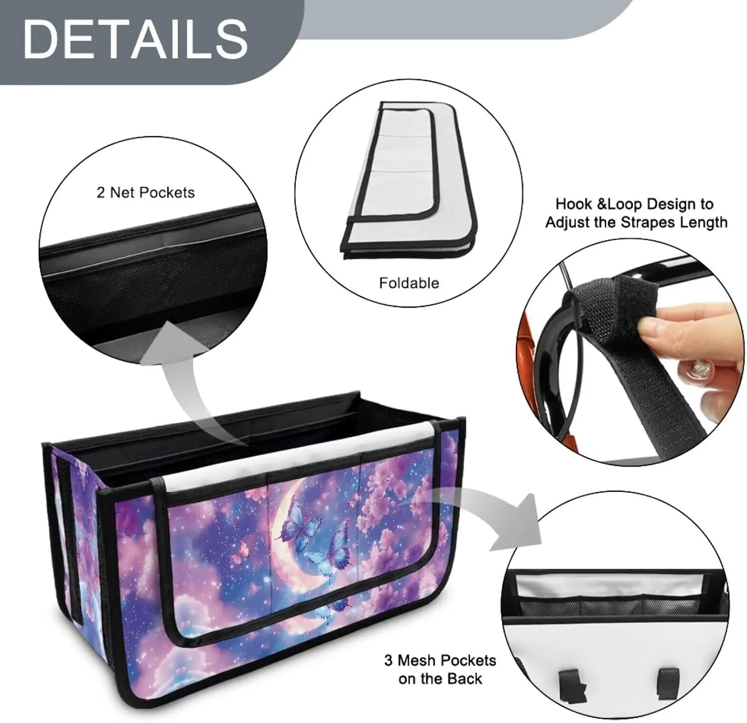 Cloud Moon and Butterfly Rollator Bag Tote Organizer for Universal Walkers Walker Bag Mobility Aid Accessory Pouch for Seniors in Assisted Living