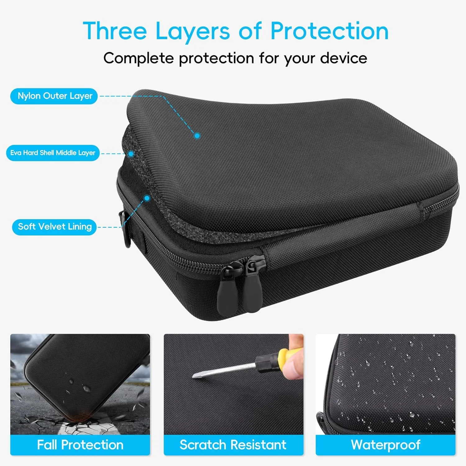 co2CREA Osmo Mobile 7P/7 Gimbal Stabilizer Hard Case - Waterproof Travel Storage Box with Custom Foam Insert & Mesh Pocket for DJI OM Mobile 7P Smartphone Gimbal, Accessories, Cables (Black Case)