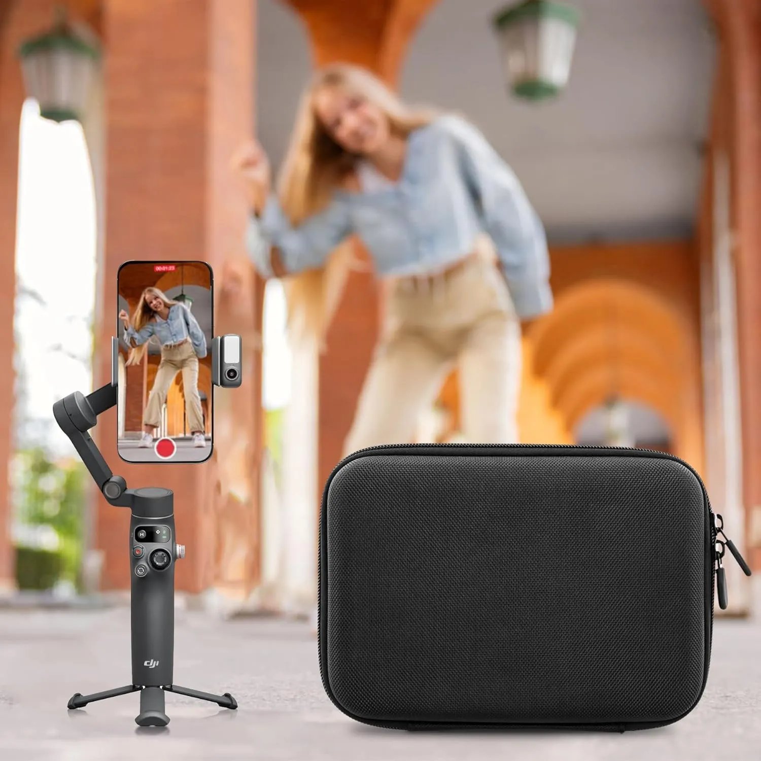 co2CREA Osmo Mobile 7P/7 Gimbal Stabilizer Hard Case - Waterproof Travel Storage Box with Custom Foam Insert & Mesh Pocket for DJI OM Mobile 7P Smartphone Gimbal, Accessories, Cables (Black Case)