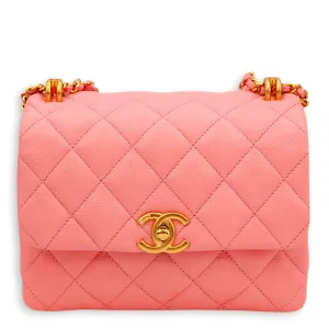 Coco First Flap Pink Shoulder Bag in Caviar Leather, Gold hardware
