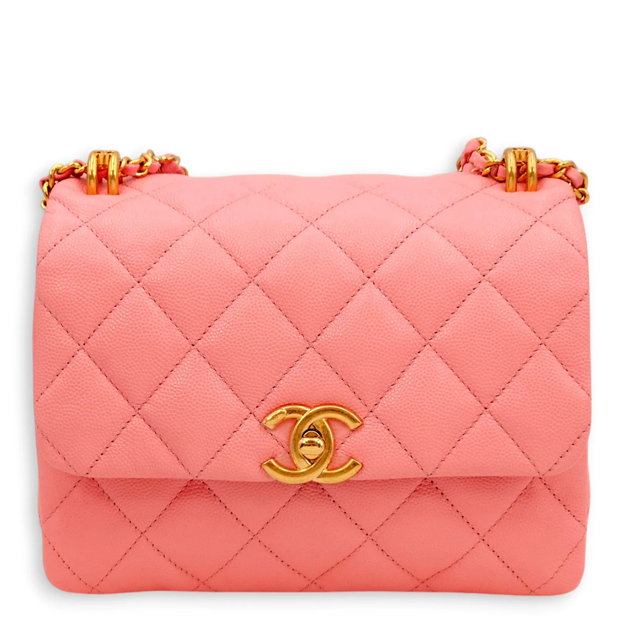 Coco First Flap Pink Shoulder Bag in Caviar Leather, Gold hardware