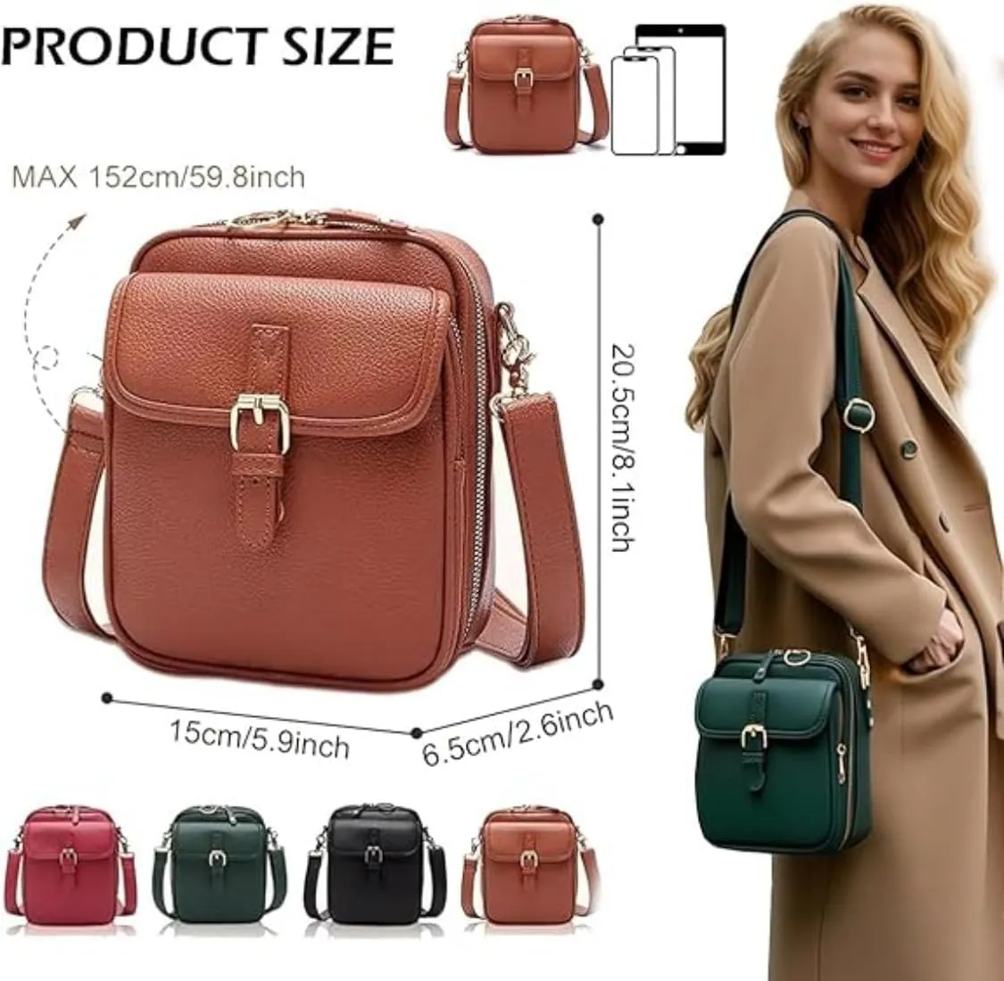 Collaboraten1 Crossbody Leather Bag, Large Capacity With 10 Card Slots, Casual Single-Shoulder Bag (Grey)