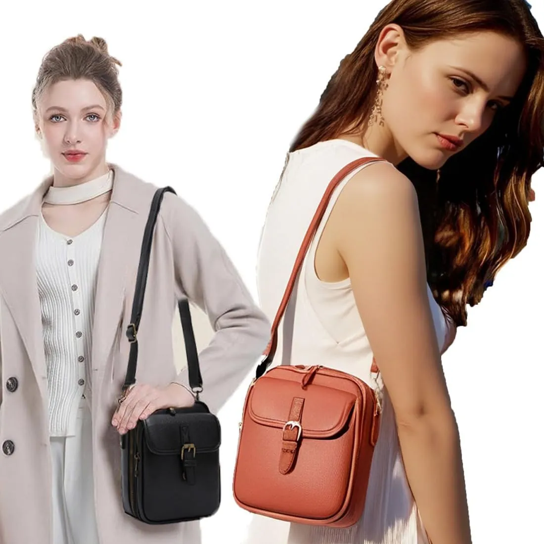 Collaboraten1 Crossbody Leather Bag, Large Capacity With 10 Card Slots, Casual Single-Shoulder Bag (Grey)