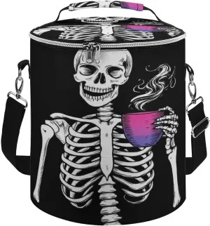 Collapsible Skull Skeleton Bisexual Pride Flag Art Lunch Backpack for Women, Large Capacity Cooler Bag for Camping Picnic Lunch Travel Outdoor Beach