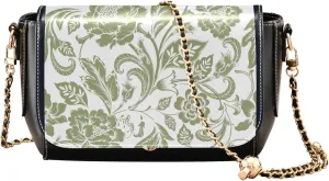 Colorful Flower Vivid Print Crossbody Purses for Women Black Shoulder Leather Bags Wallet Handbags with Chain Strap
