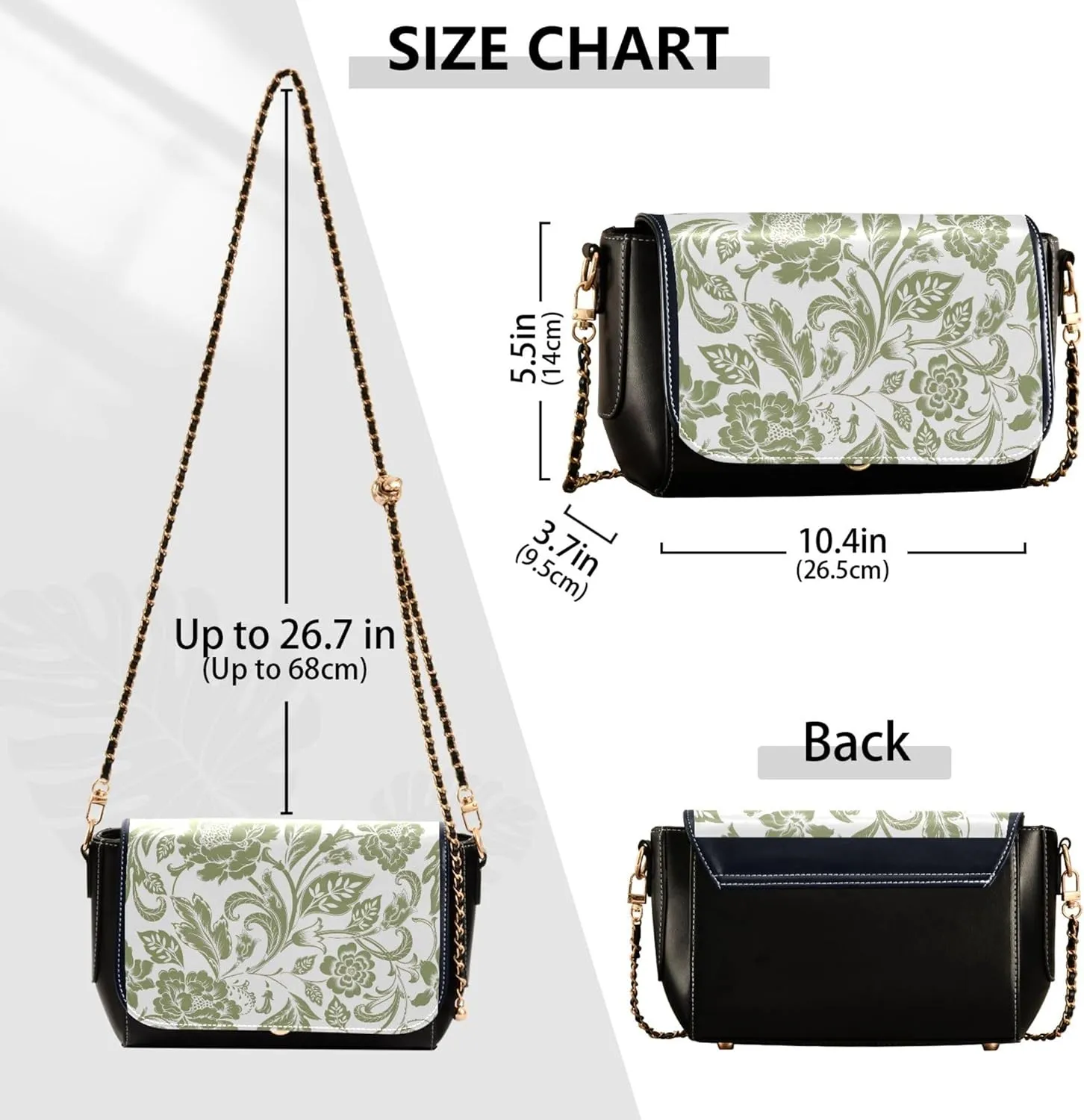 Colorful Flower Vivid Print Crossbody Purses for Women Black Shoulder Leather Bags Wallet Handbags with Chain Strap