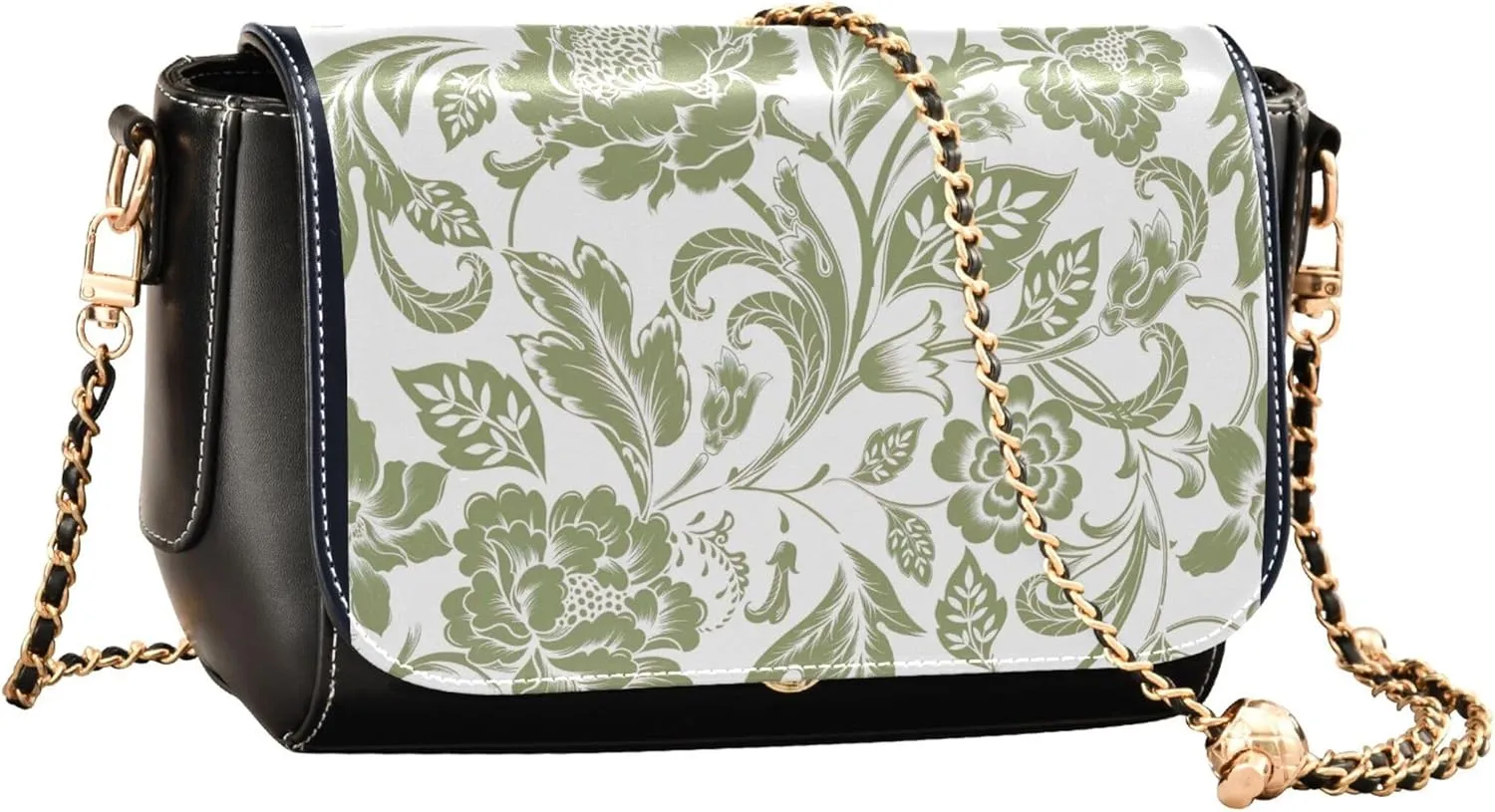 Colorful Flower Vivid Print Crossbody Purses for Women Black Shoulder Leather Bags Wallet Handbags with Chain Strap