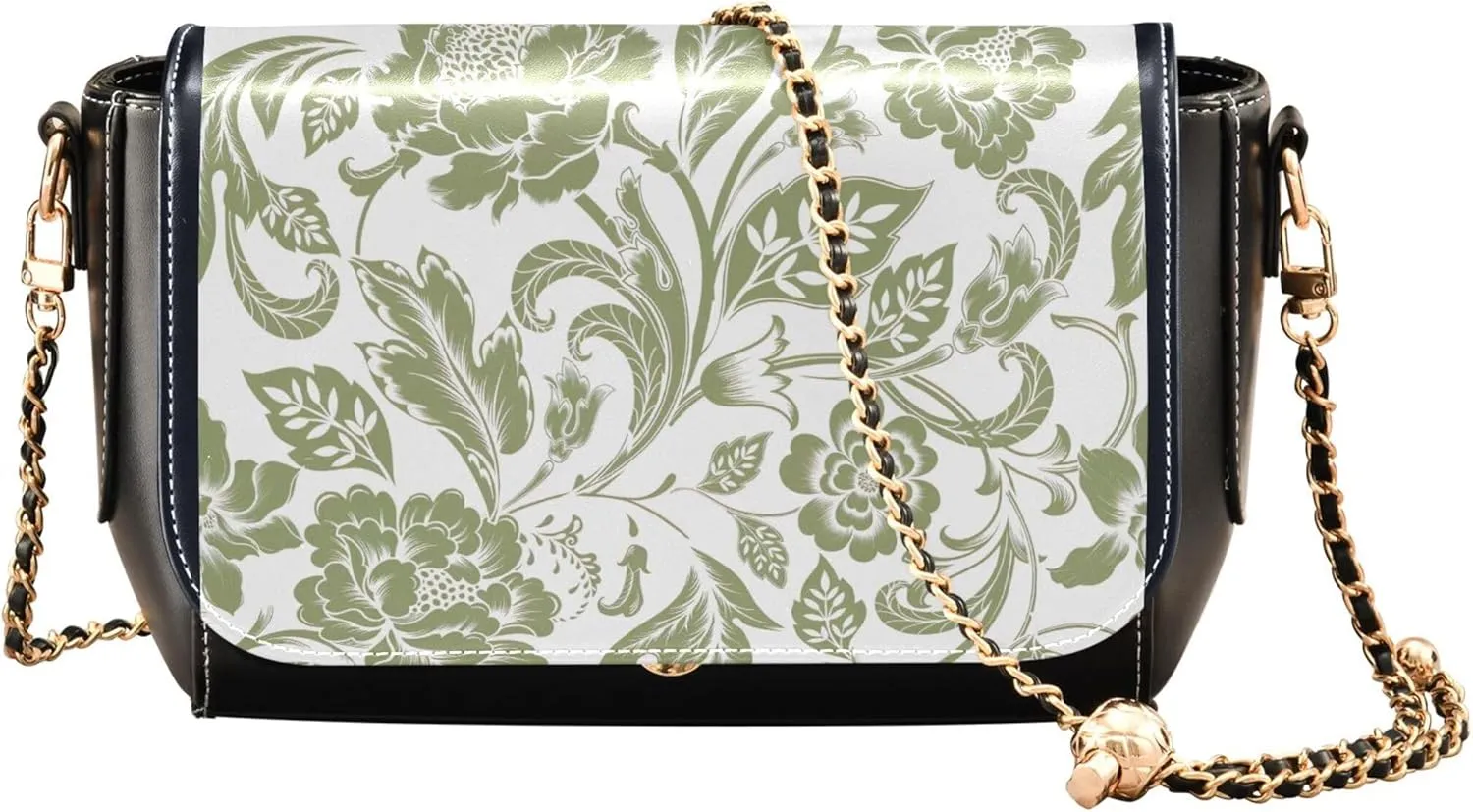 Colorful Flower Vivid Print Crossbody Purses for Women Black Shoulder Leather Bags Wallet Handbags with Chain Strap