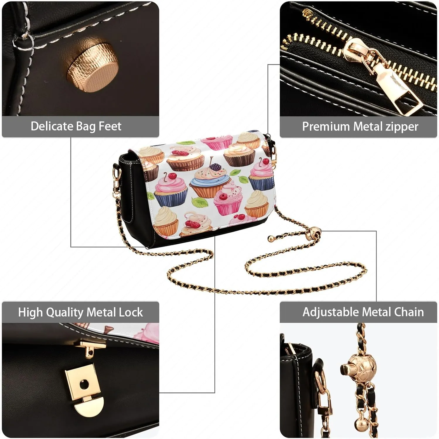 Colorful Roses on Black Leather Women Crossbody Bag, Crossbody Leather Bags for Women, Leather Bag with Zipper