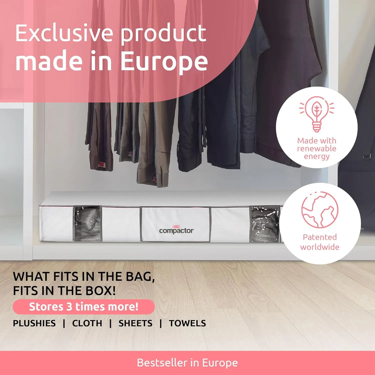 Compactor Vacuum Storage Bag XL | Space Saver Vacuum Storage Bags for Clothes, Comforters & Blankets | Ultimate Storage Solution for Wardrobe | White Semi-Rigid Box |