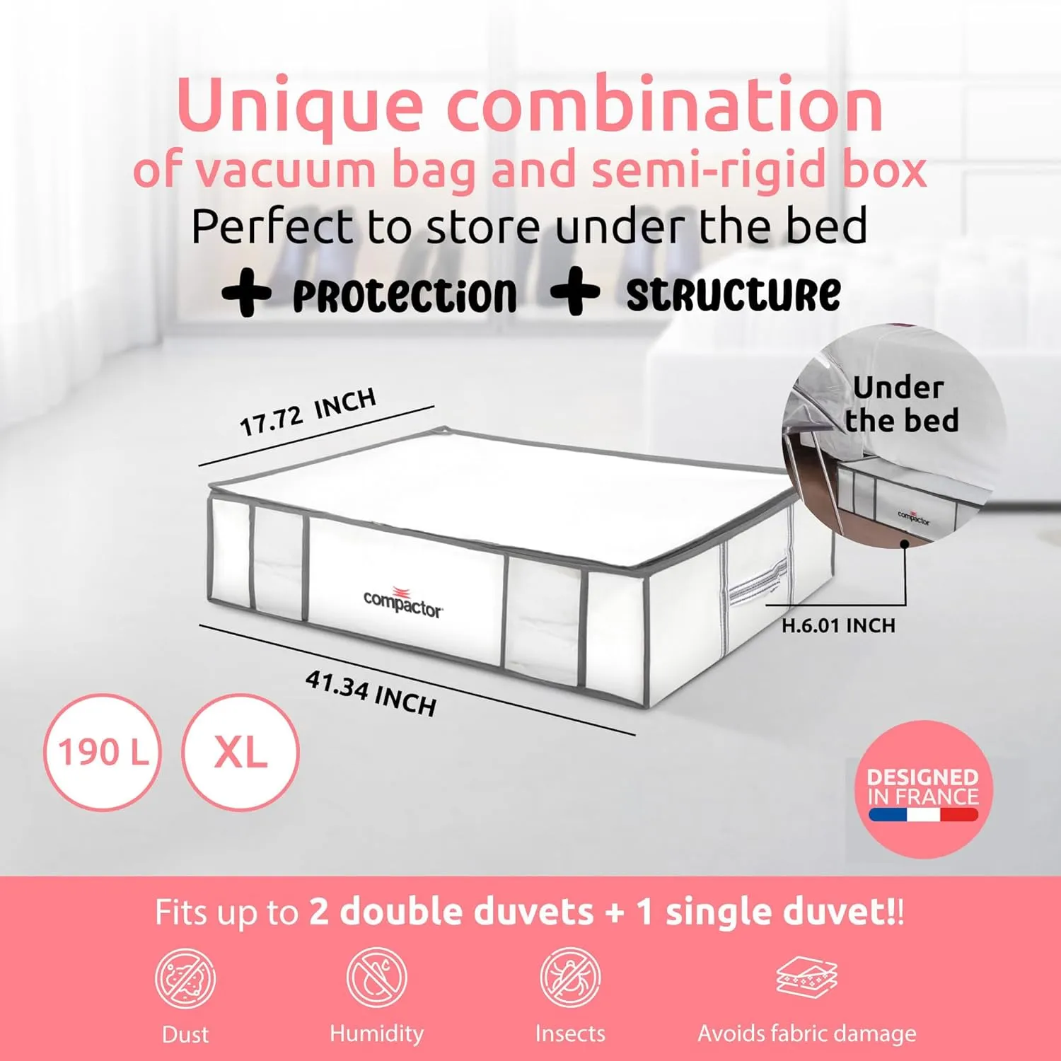 Compactor Vacuum Storage Bag XL | Space Saver Vacuum Storage Bags for Clothes, Comforters & Blankets | Ultimate Storage Solution for Wardrobe | White Semi-Rigid Box |