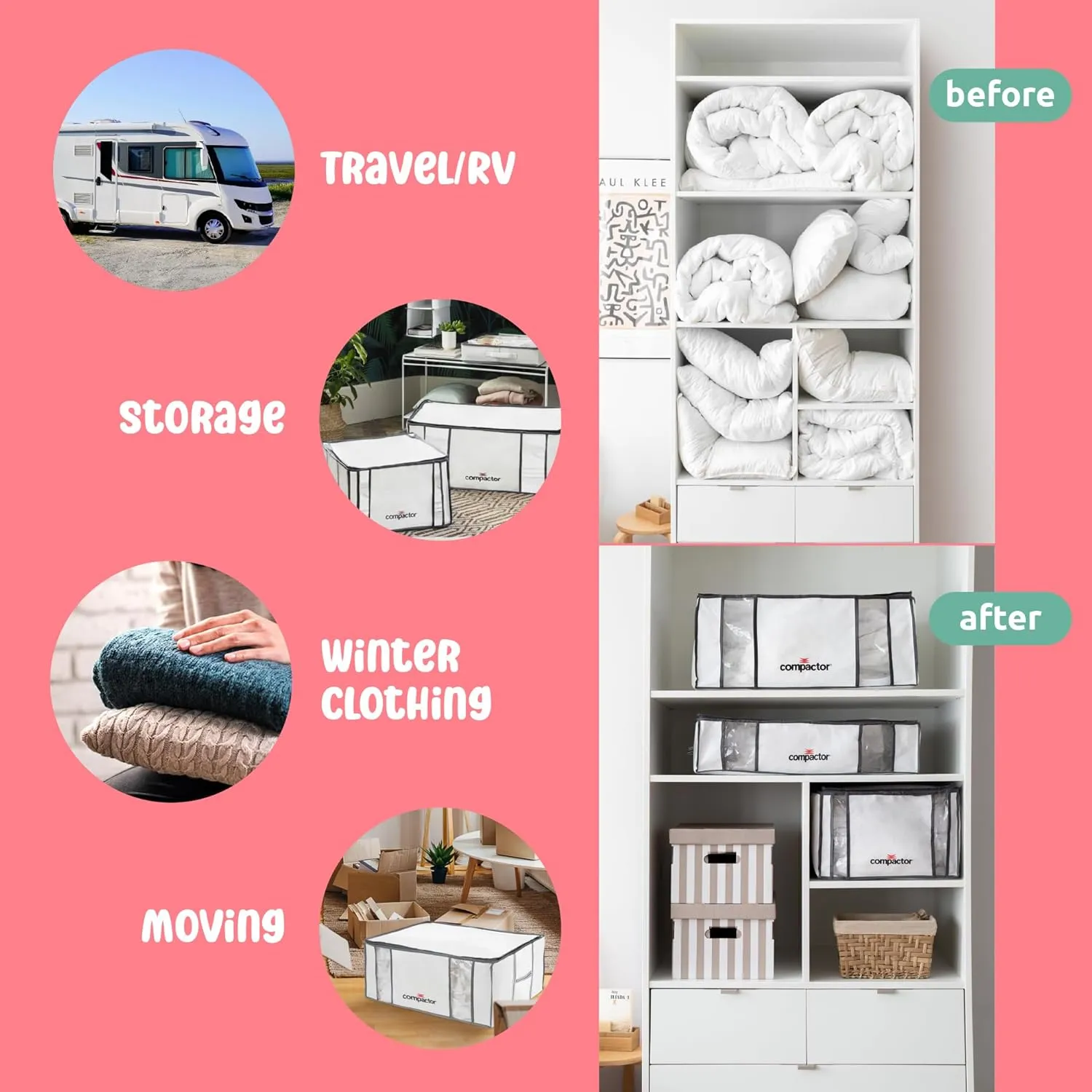 Compactor Vacuum Storage Bag XL | Space Saver Vacuum Storage Bags for Clothes, Comforters & Blankets | Ultimate Storage Solution for Wardrobe | White Semi-Rigid Box |