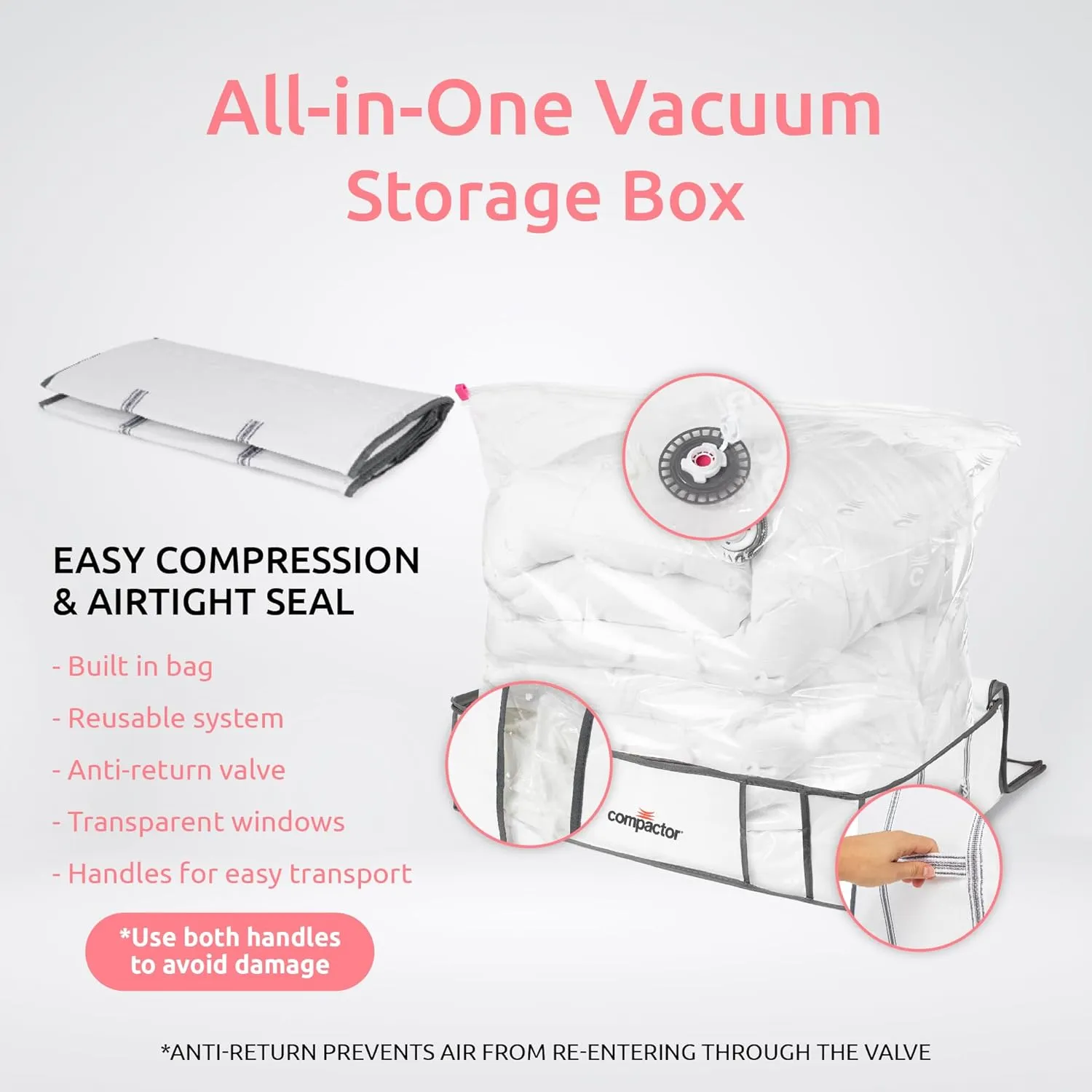 Compactor Vacuum Storage Bag XL | Space Saver Vacuum Storage Bags for Clothes, Comforters & Blankets | Ultimate Storage Solution for Wardrobe | White Semi-Rigid Box |