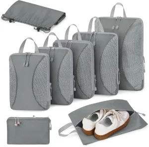 Compression Packing Cubes 8 Sets, Packing Organizers, Extensible Suitcase Organiser Bags, Travel Organizer Cubes for Travel Essentials Grey