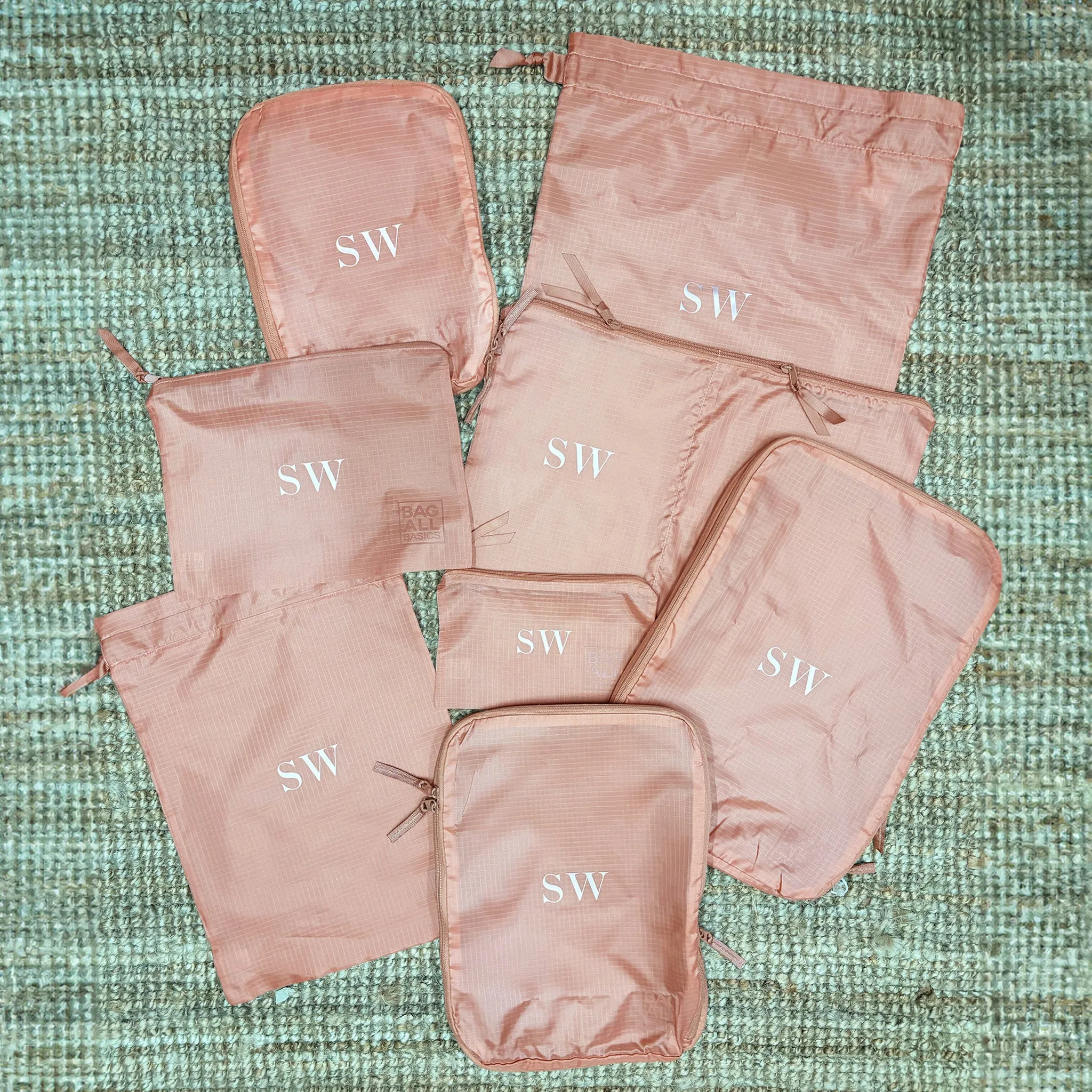 Compression Packing Cubes & Packing Bags – Recycled Nylon – 8 pc – Pink/Blush