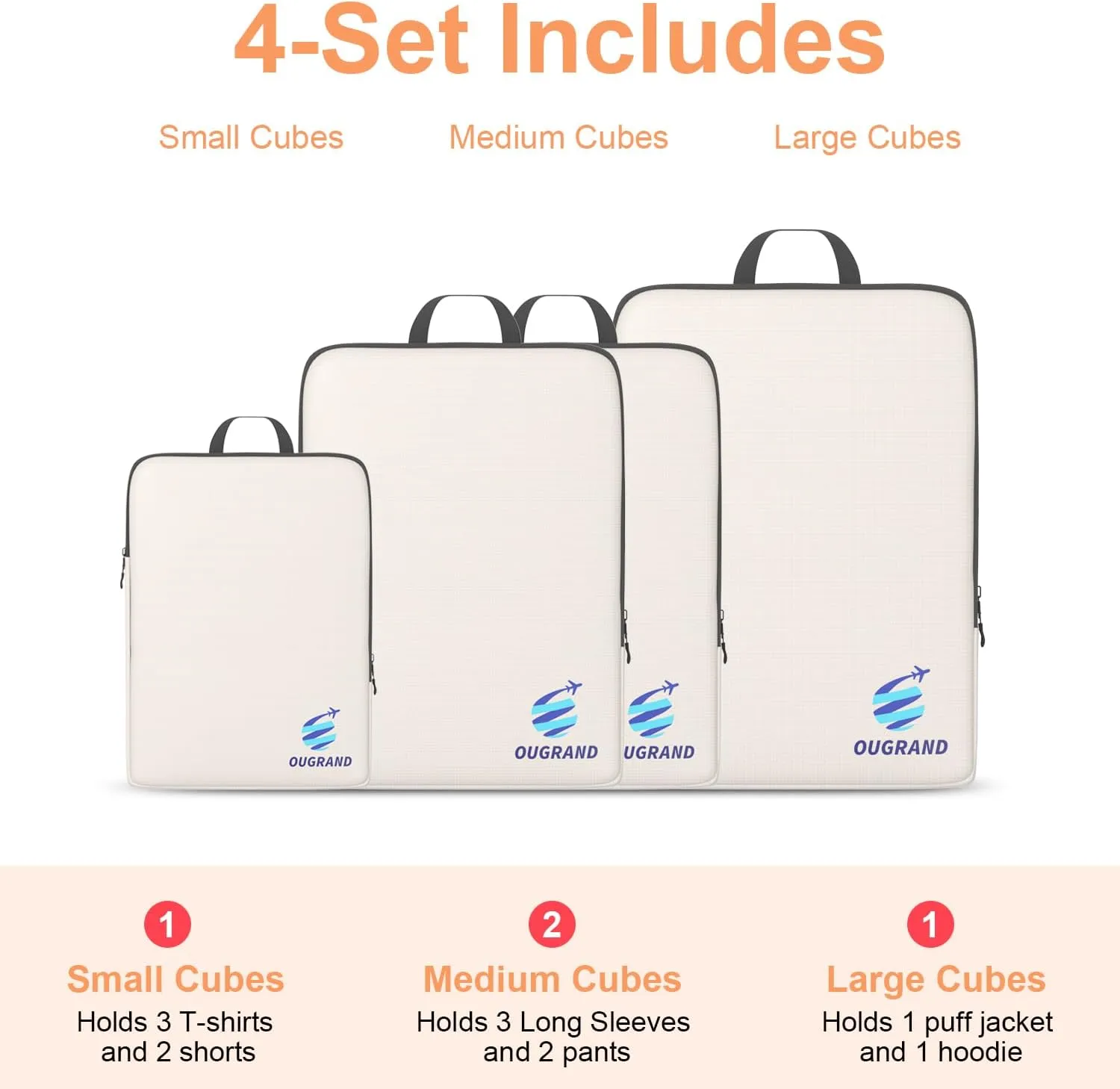 Compression Packing Cubes for Travel - 4 Set Expandable Luggage Packing Organizers Compression Packing Cubes for Carry-on Suitcases Travel Essentials Bags