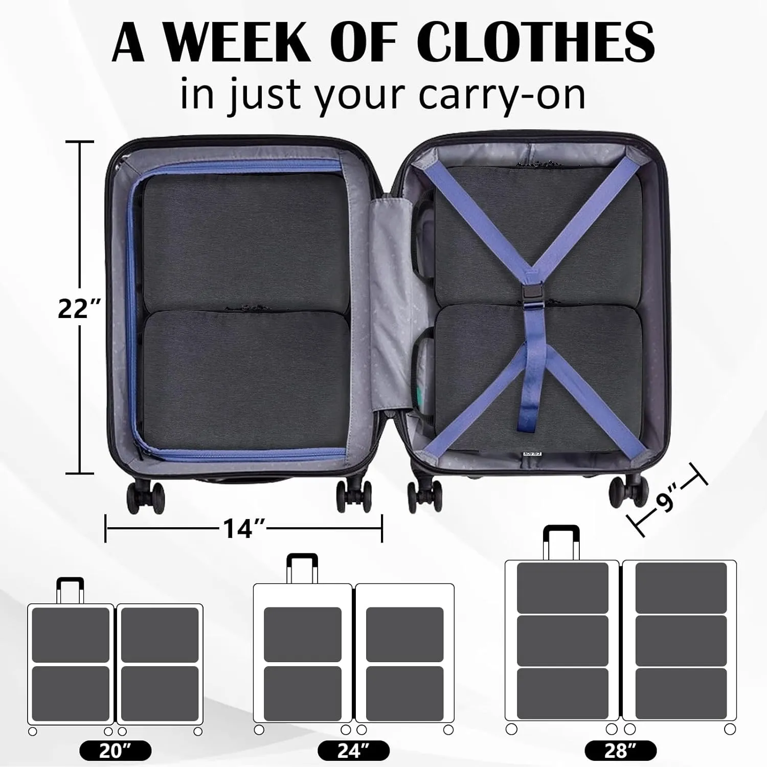 Compression Packing Cubes for Travel Accessories, 2 Set Compression Bags Travel Cubes for Packing Suitcase Luggage Organizer Bags Set, Black