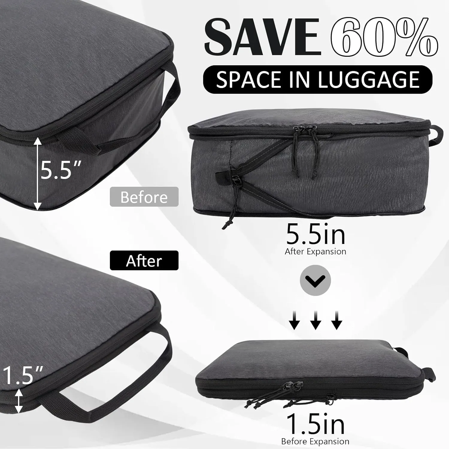 Compression Packing Cubes for Travel Accessories, 2 Set Compression Bags Travel Cubes for Packing Suitcase Luggage Organizer Bags Set, Black