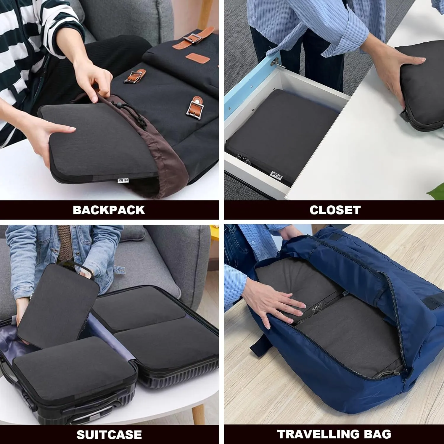 Compression Packing Cubes for Travel Accessories, 2 Set Compression Bags Travel Cubes for Packing Suitcase Luggage Organizer Bags Set, Black