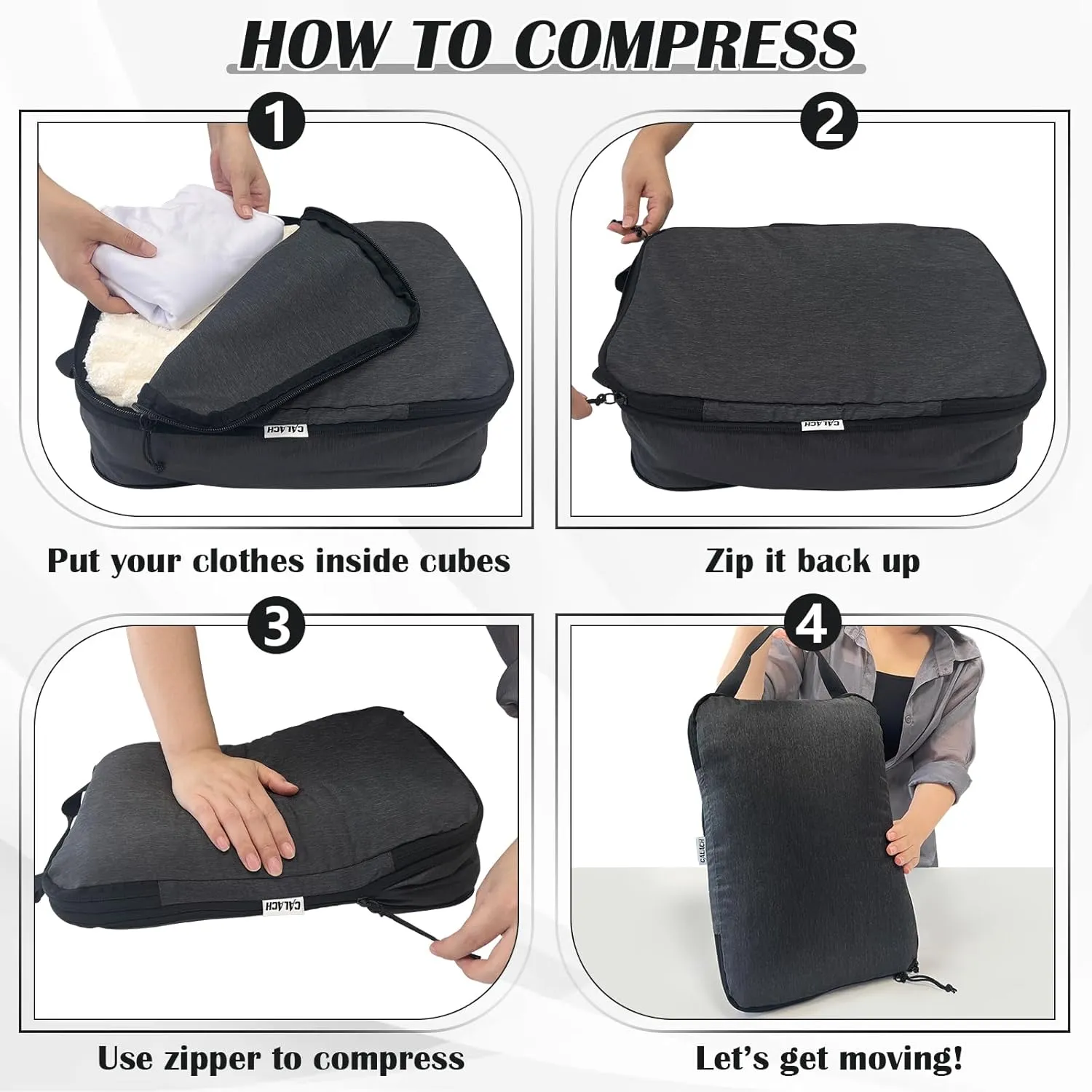 Compression Packing Cubes for Travel Accessories, 2 Set Compression Bags Travel Cubes for Packing Suitcase Luggage Organizer Bags Set, Black