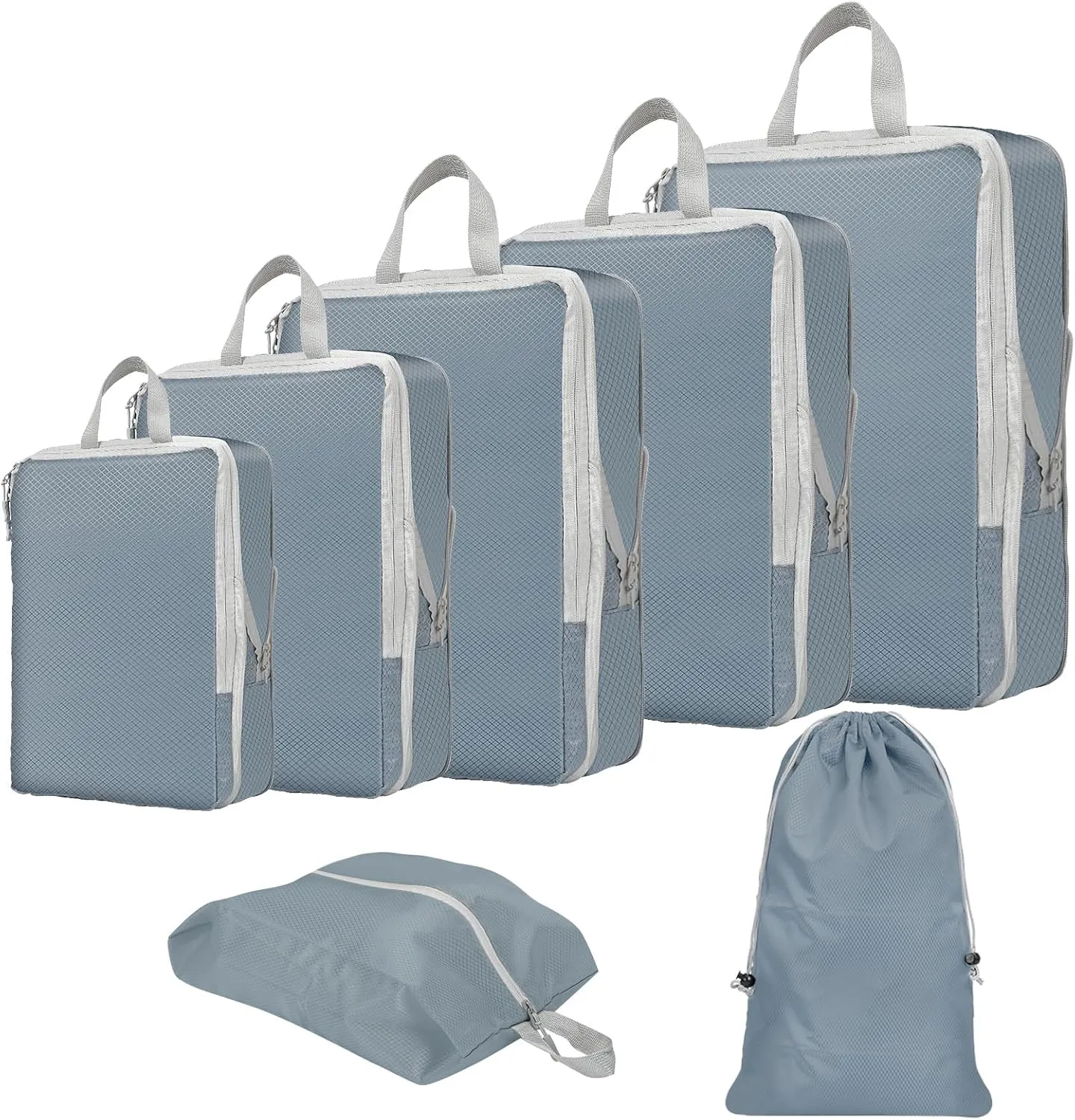 Compression Packing Cubes for Travel Carry on Suitcase Organizer Bags 7set Expandable Travel bags Organizer for Luggage Compression Bags Travel Essentials   Shoe Bag, Laundry Bag(Blue & Grey)