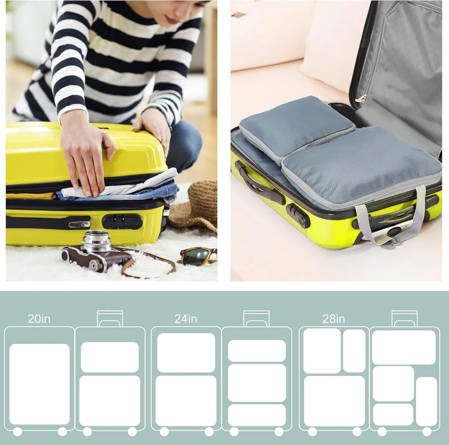 Compression Packing Cubes for Travel Carry on Suitcase Organizer Bags 7set Expandable Travel bags Organizer for Luggage Compression Bags Travel Essentials   Shoe Bag, Laundry Bag(Blue & Grey)