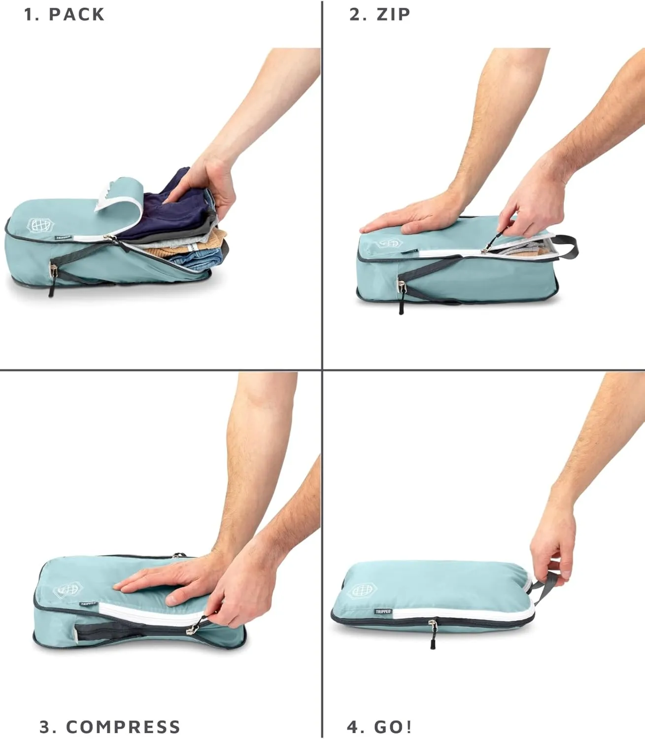 Compression Packing Cubes for Travel - Luggage and Backpack Organizer Packaging Cubes for Clothes by TRIPPED Travel Gear