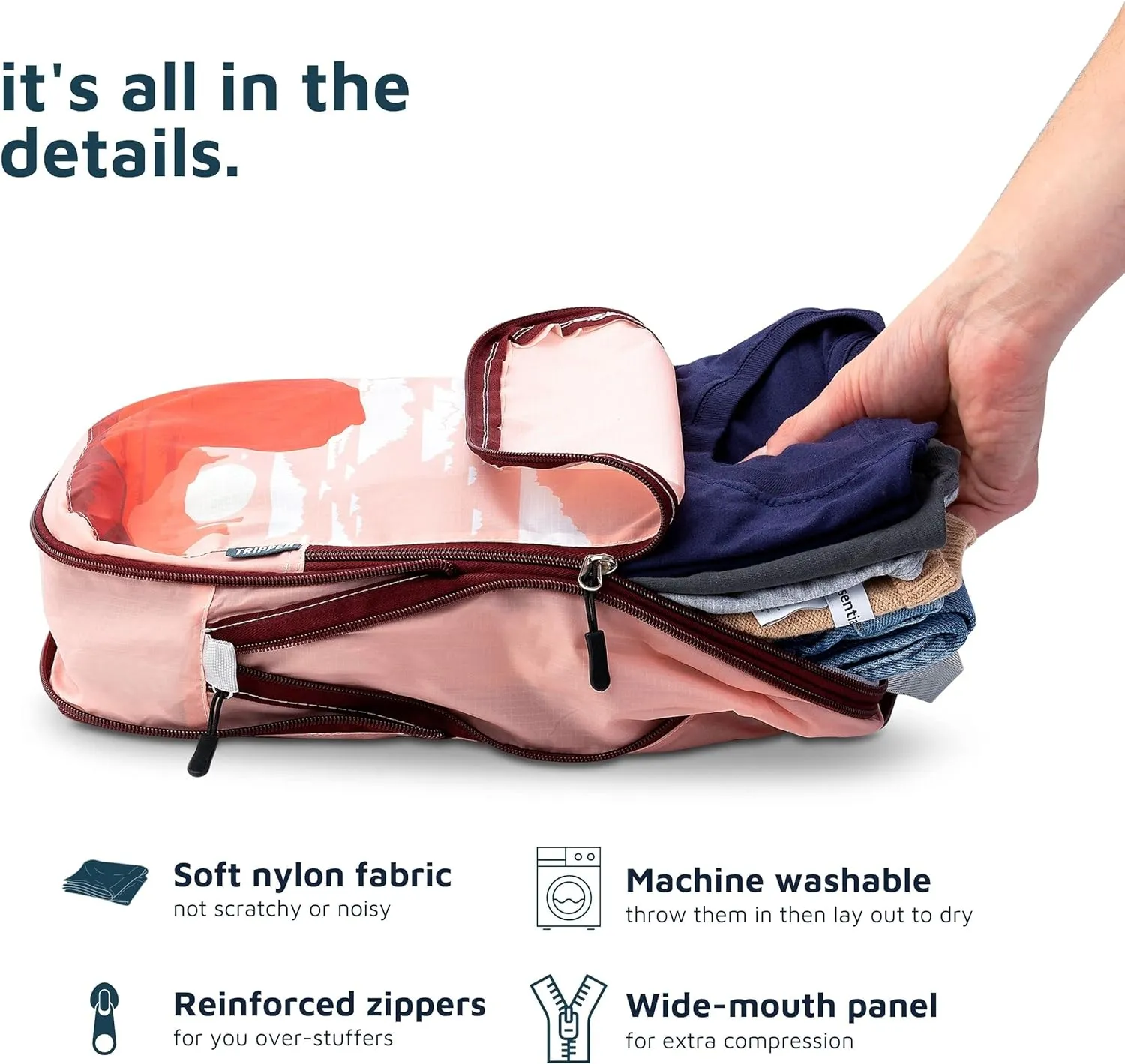 Compression Packing Cubes for Travel - Luggage and Backpack Organizer Packaging Cubes for Clothes by TRIPPED Travel Gear