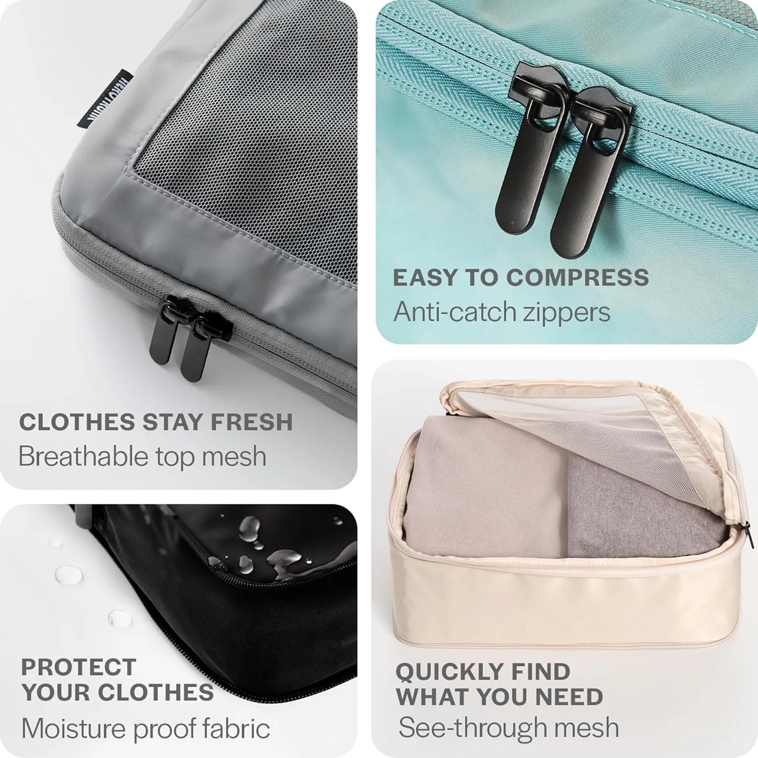 Compression Packing Cubes for Travel - Luggage Organizer Bags - Double Zipper Packing Cubes for Suitcases (6-Pack, Pink)