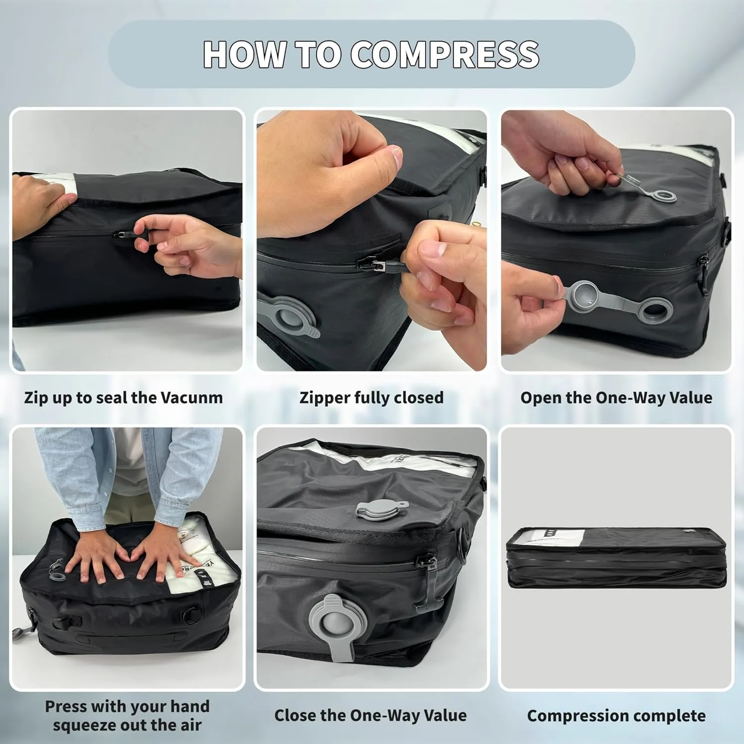 Compression Packing Cubes for Travel, Vacuum Bags for Business Trip, Professional IP67 Reusable Packing Cubes for 20 inch Suitcases, Organizer Bags for Luggage for Women & Men(2 PACK, No Pump)