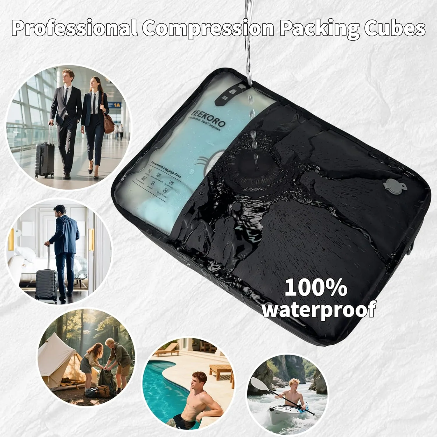 Compression Packing Cubes for Travel, Vacuum Bags for Business Trip, Professional IP67 Reusable Packing Cubes for 20 inch Suitcases, Organizer Bags for Luggage for Women & Men(2 PACK, No Pump)