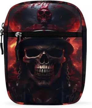 Cool Flaming Skull Small Crossbody Bag Lightweight Satchel Bag Tote Bag Mini Handbag for Men Women