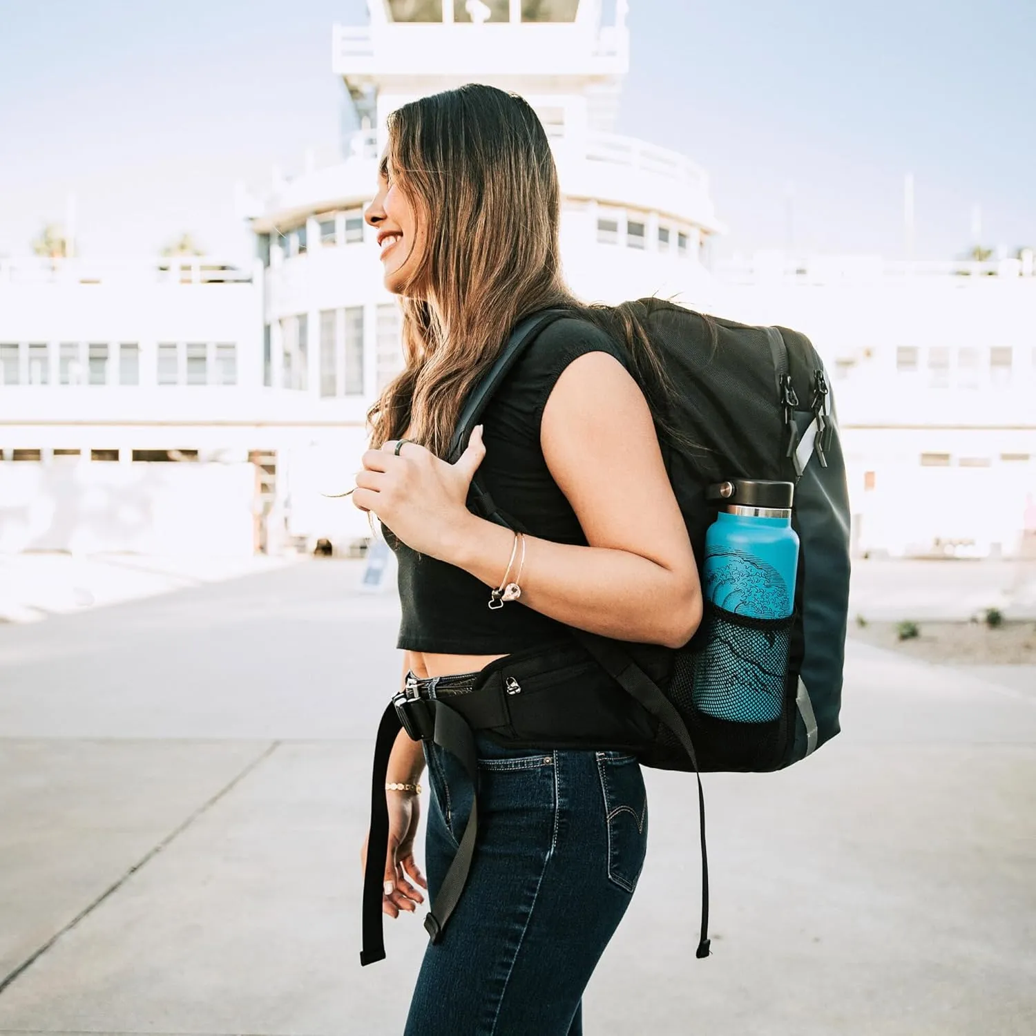 COR Surf Carry On Travel Backpack Bundle | Island Hopper Travel Backpack with Toiletry Bag and Compression Packing Cube Set (40L, Black)