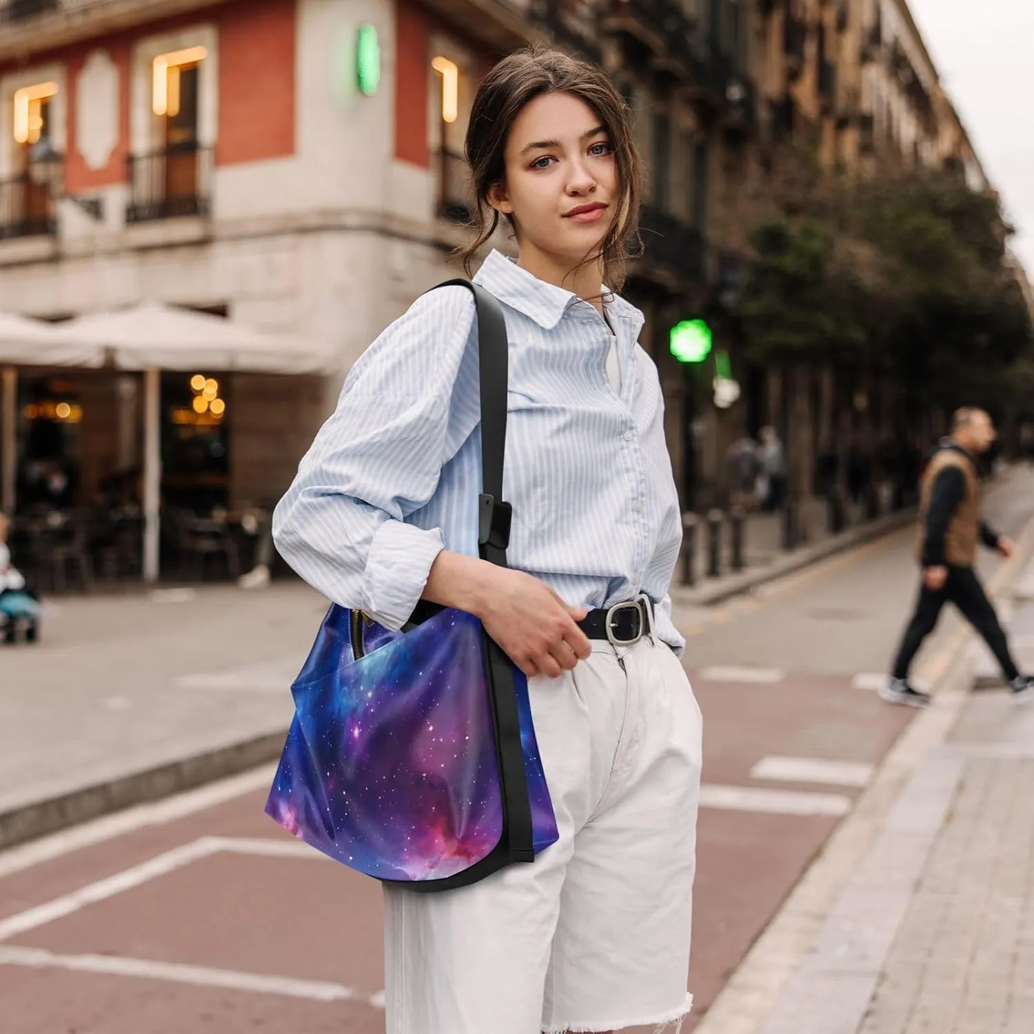 Cosmic Tree on Starry Night Sky Woman Large Cross Body Bag, Leather Shoulder Bag, Cross Body Faux Leather Bag