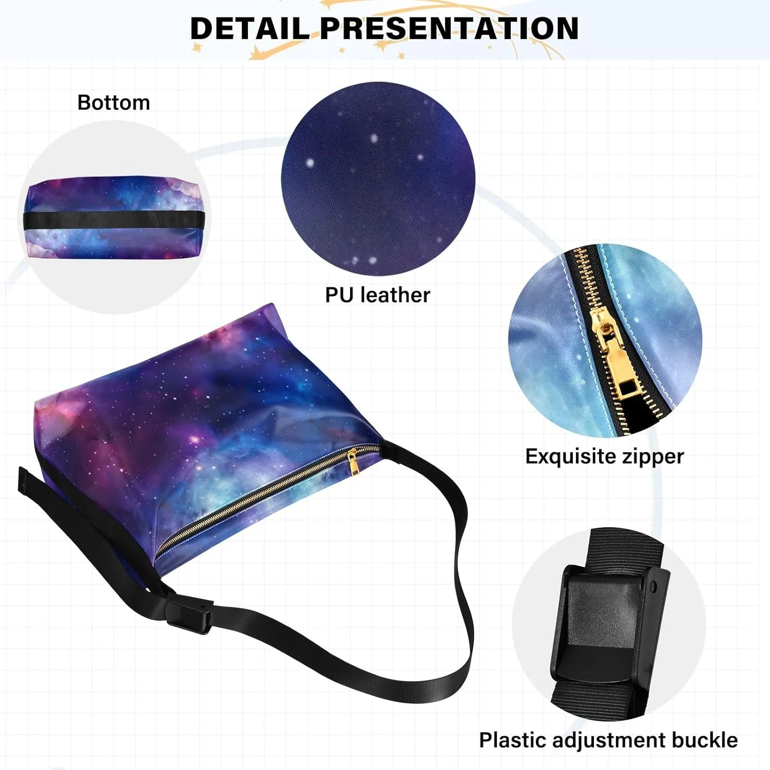 Cosmic Tree on Starry Night Sky Woman Large Cross Body Bag, Leather Shoulder Bag, Cross Body Faux Leather Bag
